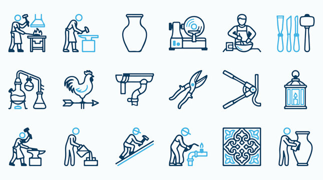 Comprehensive Collection of Workshop and Manual Labor Icons for Crafts and Trades