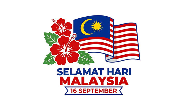 Happy malaysia day with hibiscus flowers and malaysian flag malaysia hibiscus