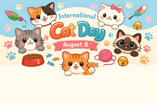 international cat day cute cartoon cats banner with copy space