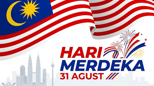 Malaysia independence day celebration with flag and fireworks, malaysia