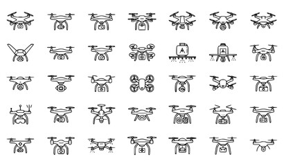 Fototapeta premium Drone Icon Collection Vector with Editable Stroke Modern UAV Outline Set