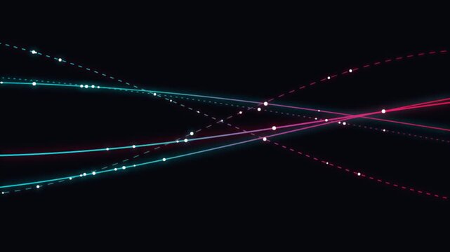 Abstract wave lines motion background with glow dots, particles light movement, digital data stream, flow lines graphic element, dynamic visual for modern design video footage clip.