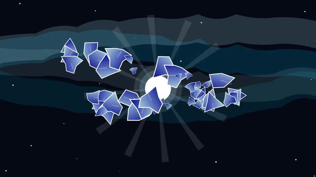 Abstract Space Illustration of Shattered Star and Blue Crystal Shards