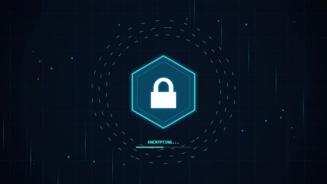 Digital security lock icon with futuristic network background.