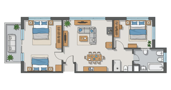 Visualize Your Dream Residence With This Detailed Architectural Floor Plan Offering Two Bedrooms Luxurious Living Area Dining Space And Outdoor Area For Lifestyle And Space Planning And Home