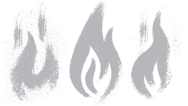 Grunge fire flame icon with brush painted texture Abstract flame symbol with crayon style brush strokes
