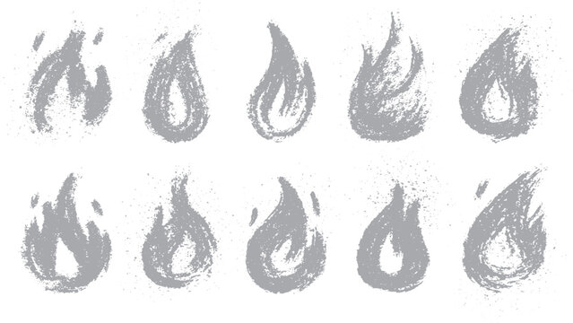 Grunge fire flame icon with brush painted texture Abstract flame symbol with crayon style brush strokes