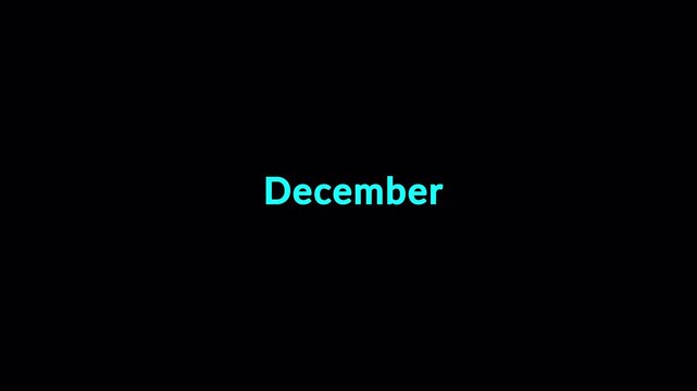 Vertical Scrolling Calendar Months Text Animation on  Transparent Background .Full year Calendar animation video in 4K from January to December. Month by Month Scroll Transition Animation