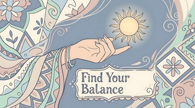 Hand holding sun with mandala pattern and inspirational quote