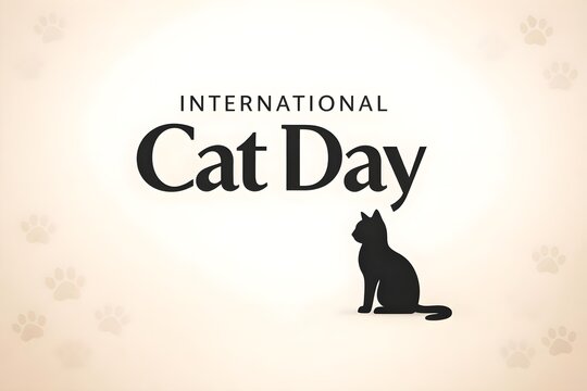 international cat day minimalist background with black cat silhouette