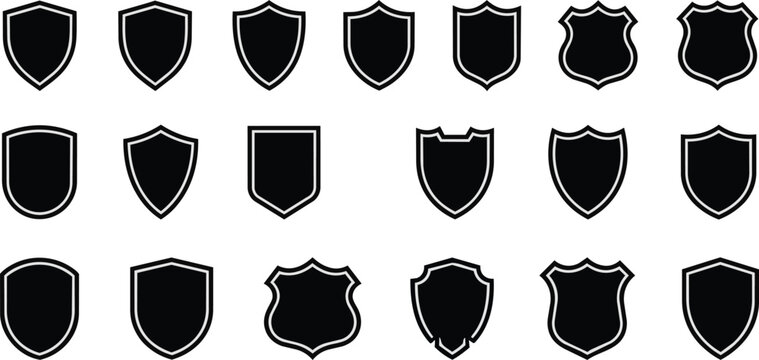 Set of various black shield silhouettes and heraldic crest shapes for logo design and emblem creation
