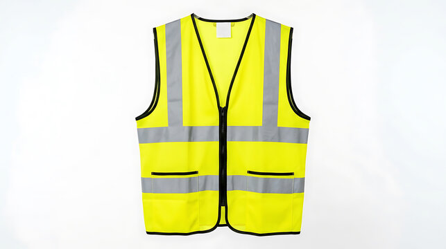 High Visibility Safety Vest with Reflective Strips on White Background