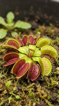 Close up view of vibrant venus flytrap carnivorous botanical plant