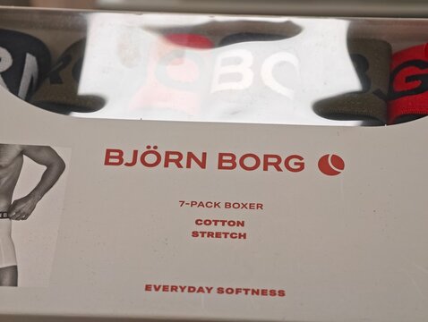 Stockholm, Sweden-Nov.28th 2025: BJ&Ouml;RN BORG 7-pack men's briefs packaging box