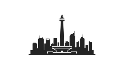 Fototapeta premium Jakarta Skyline Silhouette - Monas Landmark & Modern Skyscrapers