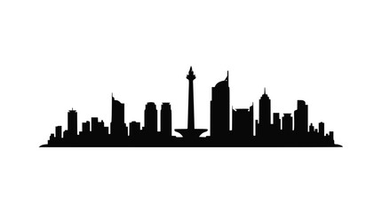 Obraz premium Jakarta Skyline Silhouette - Modern Cityscape with Iconic Monas Tower