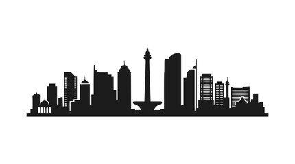 Obraz premium Jakarta Skyline Silhouette - Monas Tower and Modern Skyscrapers