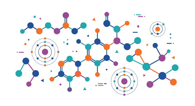 Colorful Chemistry Molecules and Atomic Structure Flat Illustration