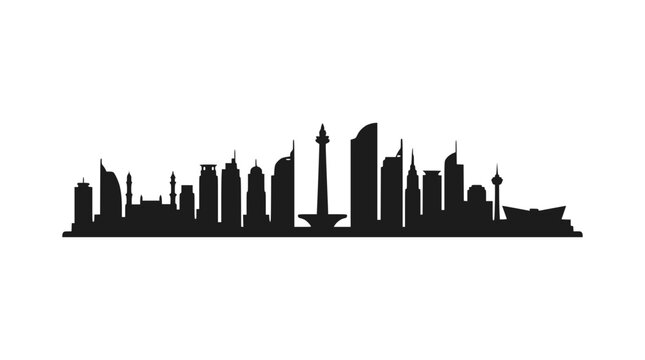 Jakarta Skyline Silhouette - Modern Cityscape with Iconic Monas Tower