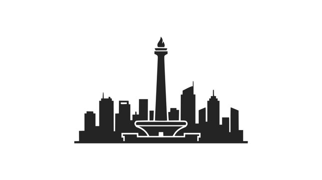 Jakarta Skyline Silhouette - Monas Landmark & Modern Skyscrapers