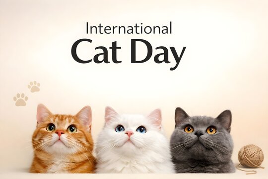 international cat day background with adorable cats and copy space