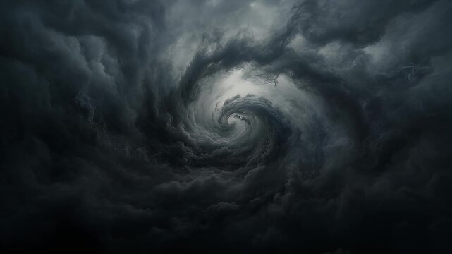 storm vortex swirl in dark storm clouds overhead