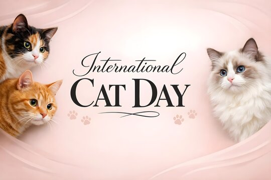 minimalist international cat day background with curious cats and copy space