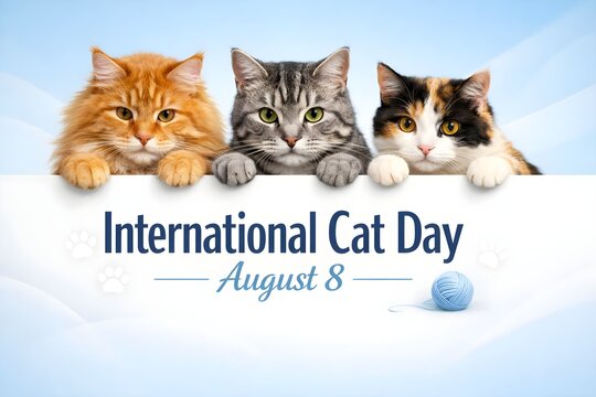 international cat day background with playful kittens and copy space