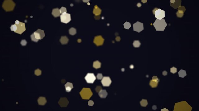 3d animation bokeh hexagonal golden glitter particles shimmering black background elegant design for luxury festive celebrations or holiday events
