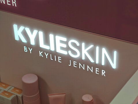 Stockholm, Sweden-Nov.28th 2025: Kylie Skin brand logo at store counter close up 