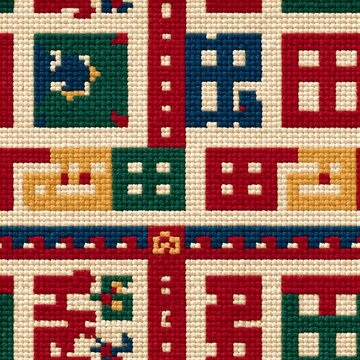 Traditional colorful cross stitch embroidery pattern with embroidery needlework colorful background seamless geometric handmade repeating traditional decoration ornamental creative