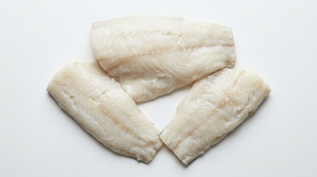 Fresh Raw Cod Loin Fillets Displayed on a Clean White Background pieces