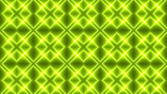 Green Glowing Neon Light Octagonal Star Kaleidoscope Abstract Geometric Seamless Loop Animation Background for VJ Visuals, Concert Stage Lighting, DJ Party, and Sci-Fi Tech Screen.