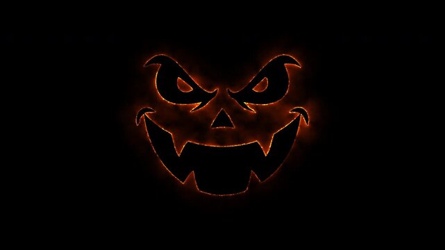 Spooky glowing jack o lantern face animation for Halloween celebration motion graphic.