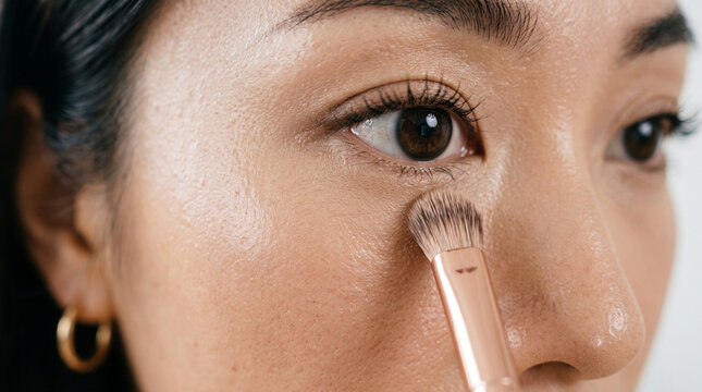portrait of a young woman applying eyeshadow for aegyosal