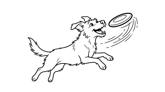 Dog leaping to catch flying frisbee in mid-air. Playful white canine grabbing disc with open mouth during outdoor activity.