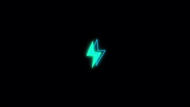 Neon glowing cyan lightning bolt minimal graphic perfect for digital projects, technologyrelated designs, electricity themes, and futuristic concepts.