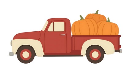 Naklejka premium Vintage truck hauling fall harvest pumpkins