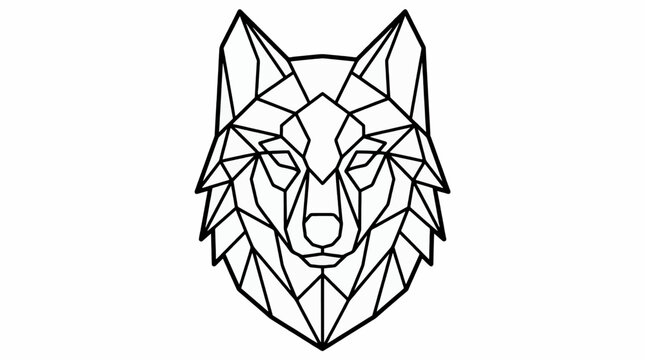 Black and White Low Poly Wolf Head Vector Illustration, Geometric Animal Design, Abstract Polygonal Graphic Art, Coloring Page Style on White Background
