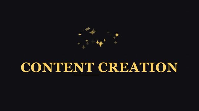 Creation gold typography motion with sparkling stars on animation 4k black background, motion gold text