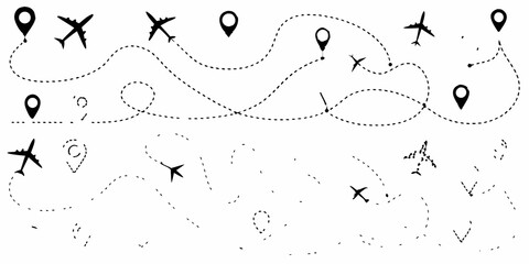 Travel Flight Paths And Location Markers Black Vector Illustration © Suvro