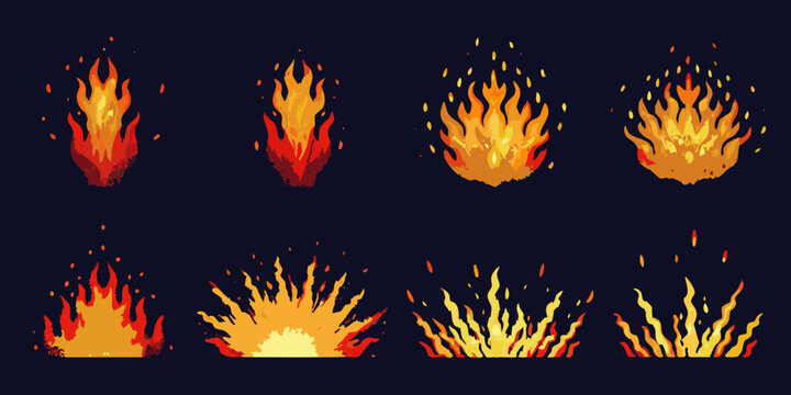 Fire effects collection vector illustration with orange and yellow flames