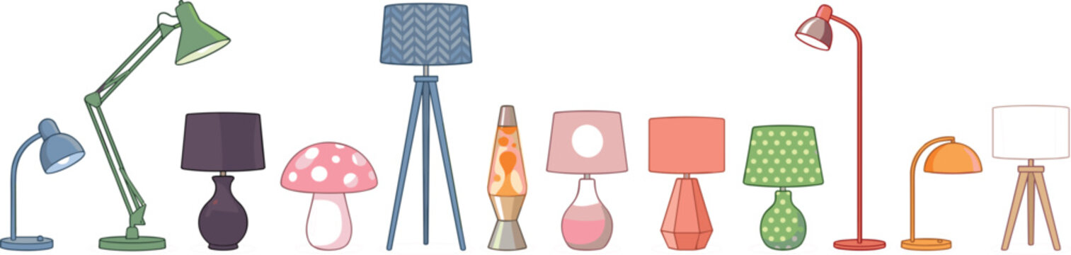 Floor standing lamp lava lamp mushroom desk light collection colorful room lighting decor objects vector pack