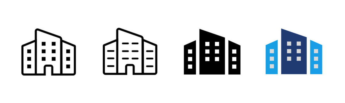 Office building icon representing business, corporate company and commercial real estate. Symbol of headquarters, enterprise, organization and urban architecture.