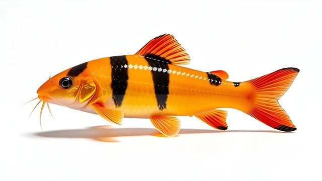 A vibrant clown loach fish isolated on white background.