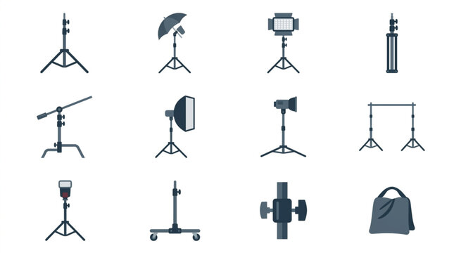 Collection of professional photography lighting equipment icons.