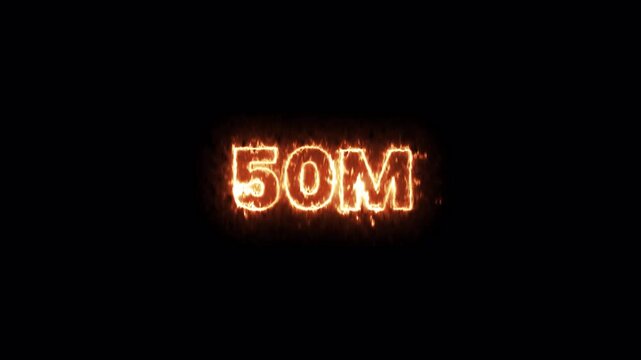 50M glowing animation,50M views like and comment animation, 50 Million achievement for social media 4K video animation with alpha channel.