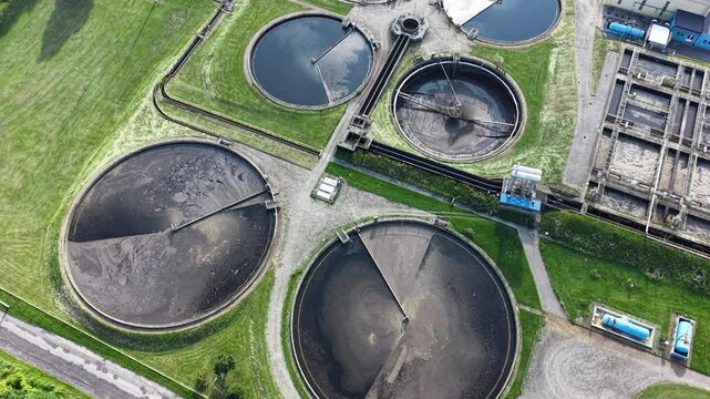 Circular clarifier tanks in industrial water facility