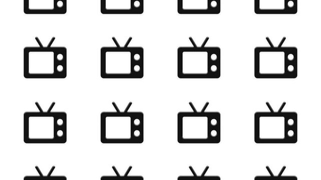 Animated pattern of retro television icons moving vertically on clean white background motion clip.