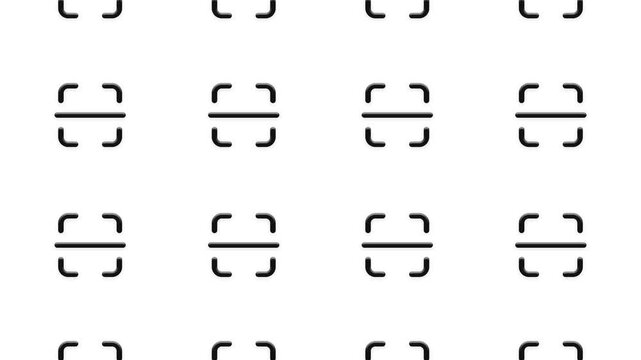 Minimalist barcode scanner animation featuring black graphic frame symbols moving on white background.